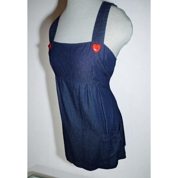 Monteau Denim Mini Dress Heart Button Pinafore Style Size XS/S - Picture 3 of 7